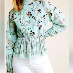 Hemant and Nandita mint floral XS blouse
